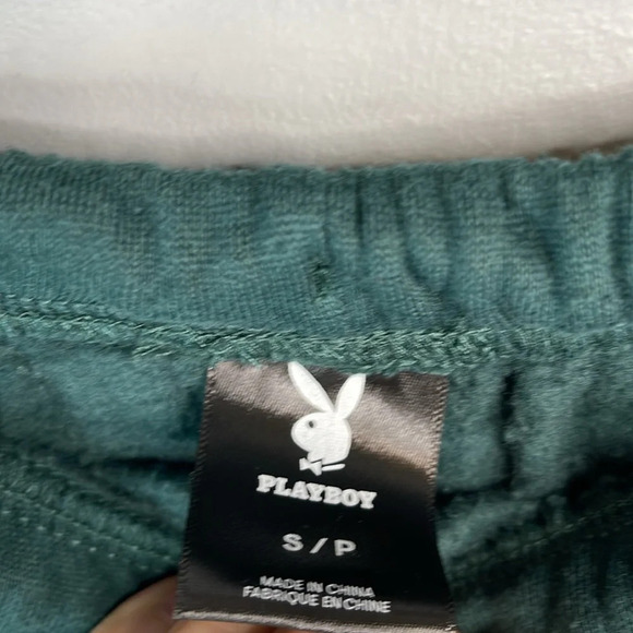 Playboy Booty Spellout Graphic Jogger Sweatpants Forest Green Bunny Pockets S - Picture 7 of 11